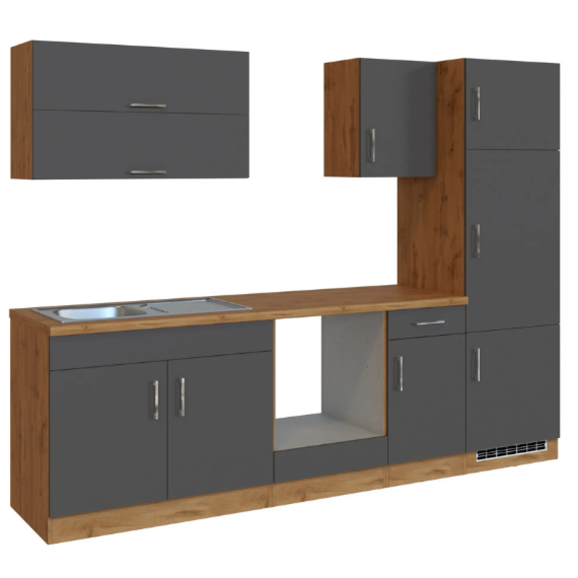 Held Küchenzeile Sorrella 270cm mit Platz für Backofen und Kühlschrank - anthrazit/ocker