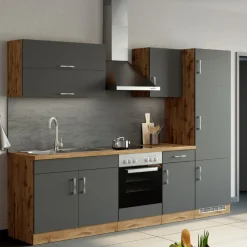 Held Küchenzeile Sorrella 270cm mit Platz für Backofen und Kühlschrank - anthrazit/ocker