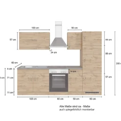 Held Küchenzeile Sorrella 270cm mit Platz für Backofen und Kühlschrank - anthrazit/ocker