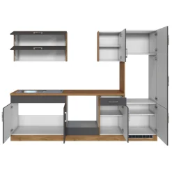 Held Küchenzeile Sorrella 270cm mit Platz für Backofen und Kühlschrank - anthrazit/ocker