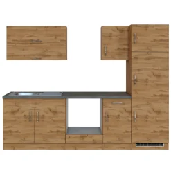 Held Küchenzeile Sorrella 270cm mit Platz für Backofen und Kühlschrank - Eiche