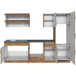 Held Küchenzeile Sorrella 270cm mit Platz für Backofen und Kühlschrank - Eiche