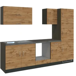 Held Küchenzeile Sorrella 270cm mit Platz für Backofen und Kühlschrank - Eiche/Graphit