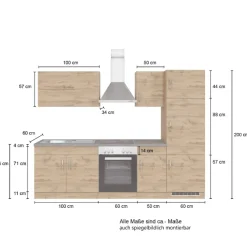 Held Küchenzeile Sorrella 270cm mit Platz für Backofen und Kühlschrank - Eiche/Graphit