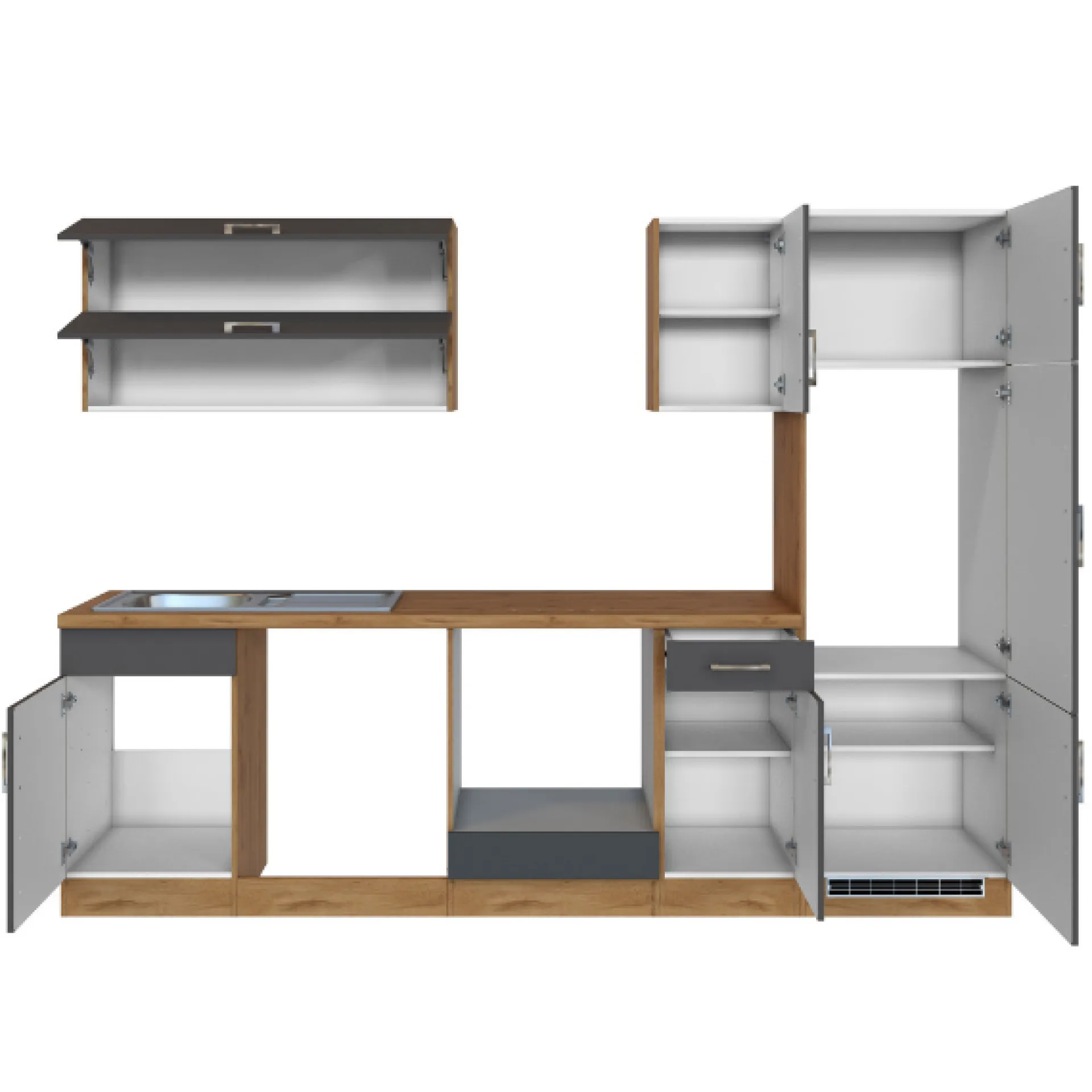 Held Küchenzeile Sorrella 270cm mit Platz für Backofen, Geschirrspüler und Kühlschrank - anthrazit/ocker