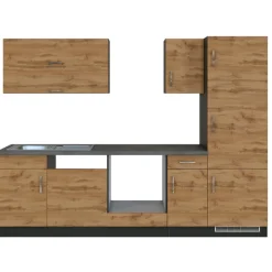 Held Küchenzeile Sorrella 270cm mit Platz für Backofen, Geschirrspüler und Kühlschrank - Eiche/Graphit