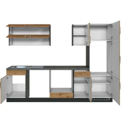 Held Küchenzeile Sorrella 270cm mit Platz für Backofen, Geschirrspüler und Kühlschrank - Eiche/Graphit