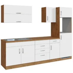 Held Küchenzeile Sorrella 270cm mit Platz für Backofen und Kühlschrank - weiß/Eiche