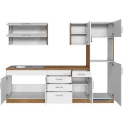 Held Küchenzeile Sorrella 270cm mit Platz für Backofen und Kühlschrank - weiß/Eiche