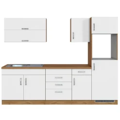 Held Küchenzeile Sorrella 270cm mit Platz für Backofen und Kühlschrank - weiß/Eiche