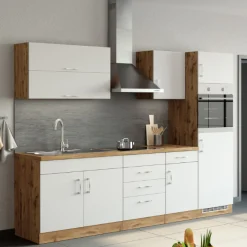 Held Küchenzeile Sorrella 270cm mit Platz für Backofen und Kühlschrank - weiß/Eiche
