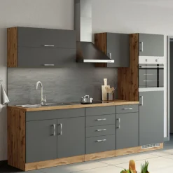 Held Küchenzeile Sorrella 270cm mit Platz für Backofen und Kühlschrank - anthrazit/ocker