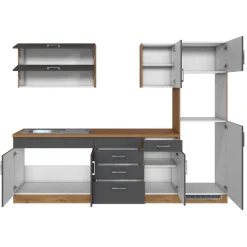Held Küchenzeile Sorrella 270cm mit Platz für Backofen und Kühlschrank - anthrazit/ocker