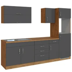 Held Küchenzeile Sorrella 270cm mit Platz für Backofen und Kühlschrank - anthrazit/ocker