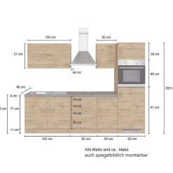 Held Küchenzeile Sorrella 270cm mit Platz für Backofen und Kühlschrank - anthrazit/ocker