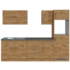 Held Küchenzeile Sorrella 270cm mit Platz für Backofen und Kühlschrank - Eiche