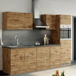 Held Küchenzeile Sorrella 270cm mit Platz für Backofen und Kühlschrank - Eiche