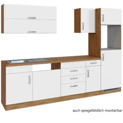 Held Küchenzeile Sorrella 270cm mit Platz für Geschirrspüler, Backofen und Kühlschrank - weiß/Eiche