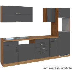 Held Küchenzeile Sorrella 270cm mit Platz für Geschirrspüler, Backofen und Kühlschrank - anthrazit/ocker