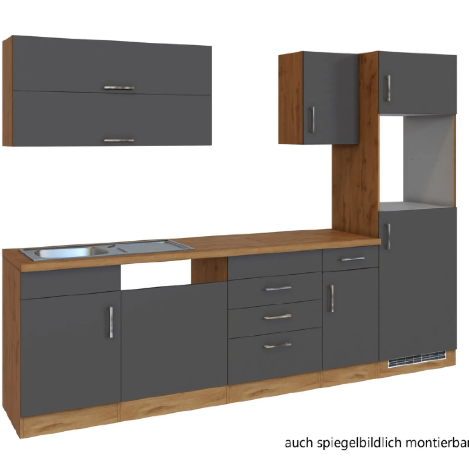 Held Küchenzeile Sorrella 270cm mit Platz für Geschirrspüler, Backofen und Kühlschrank - anthrazit/ocker
