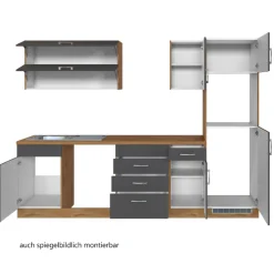 Held Küchenzeile Sorrella 270cm mit Platz für Geschirrspüler, Backofen und Kühlschrank - anthrazit/ocker