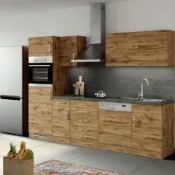 Held Küchenzeile Sorrella 270cm mit Platz für Geschirrspüler, Backofen und Kühlschrank - Eiche
