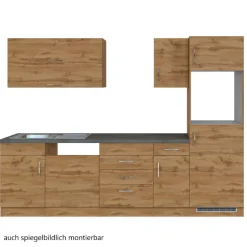 Held Küchenzeile Sorrella 270cm mit Platz für Geschirrspüler, Backofen und Kühlschrank - Eiche