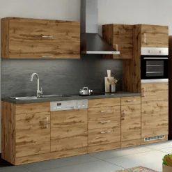 Held Küchenzeile Sorrella 270cm mit Platz für Geschirrspüler, Backofen und Kühlschrank - Eiche