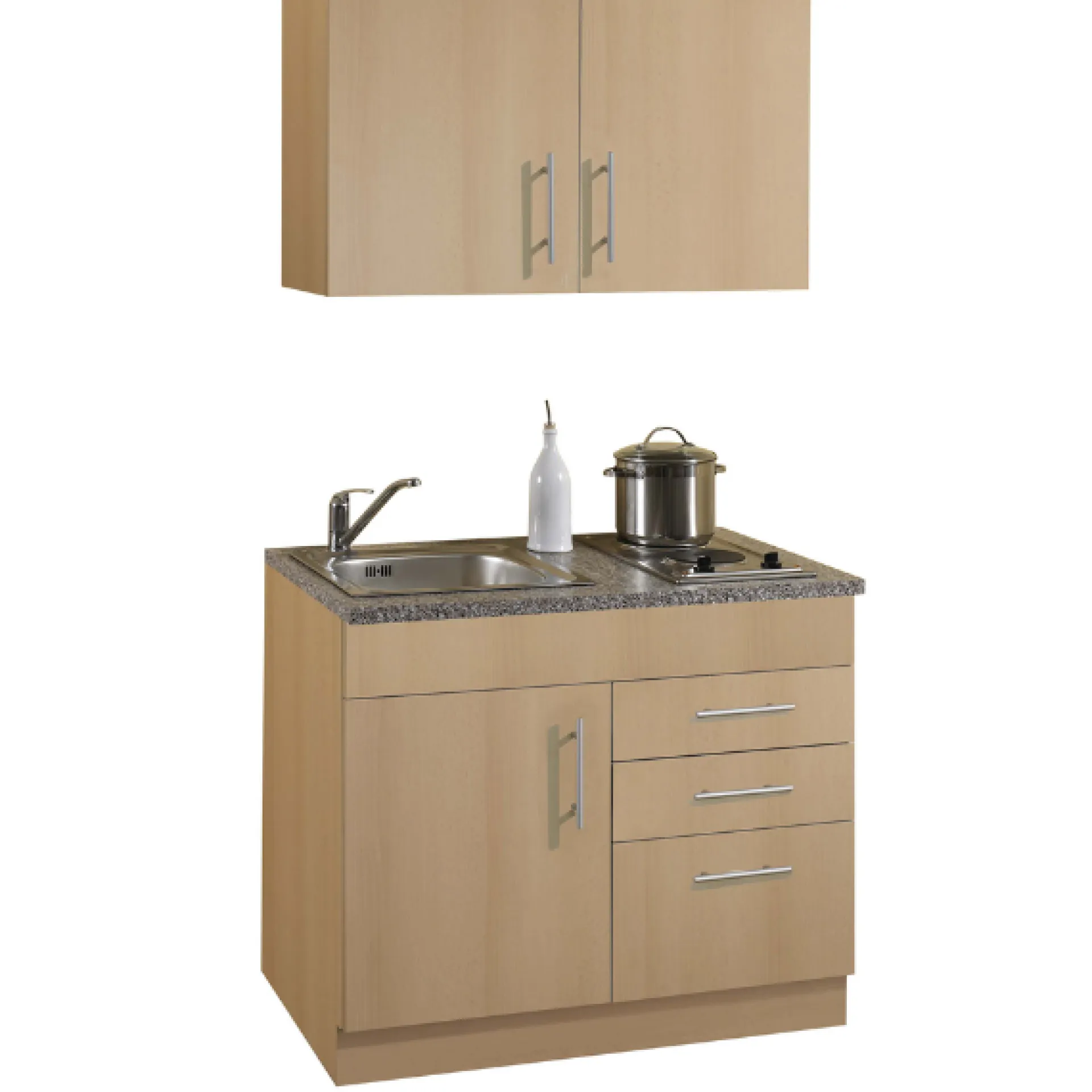 Held Küchenzeile Toto 100cm mit Kochfeld - Buche/Marmor