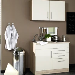 Held Küchenzeile Toto 100cm mit Kochfeld - Hochglanz creme