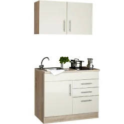 Held Küchenzeile Toto 100cm mit Kochfeld - Hochglanz creme