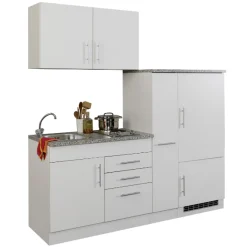 Held Küchenzeile Toto 190cm mit Kochfeld und Kühlschrank - /marmoriert