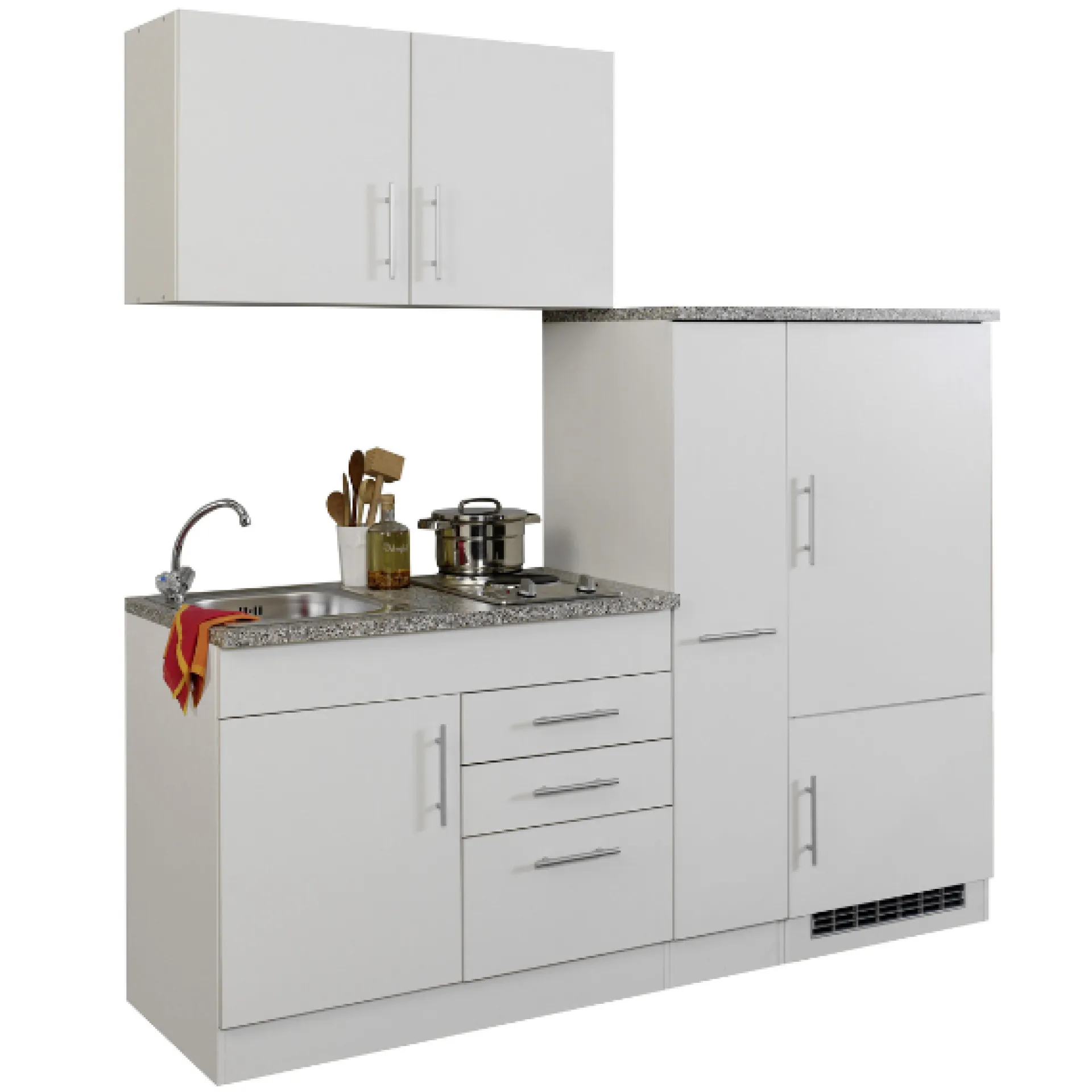 Held Küchenzeile Toto 190cm mit Kochfeld und Kühlschrank - /marmoriert