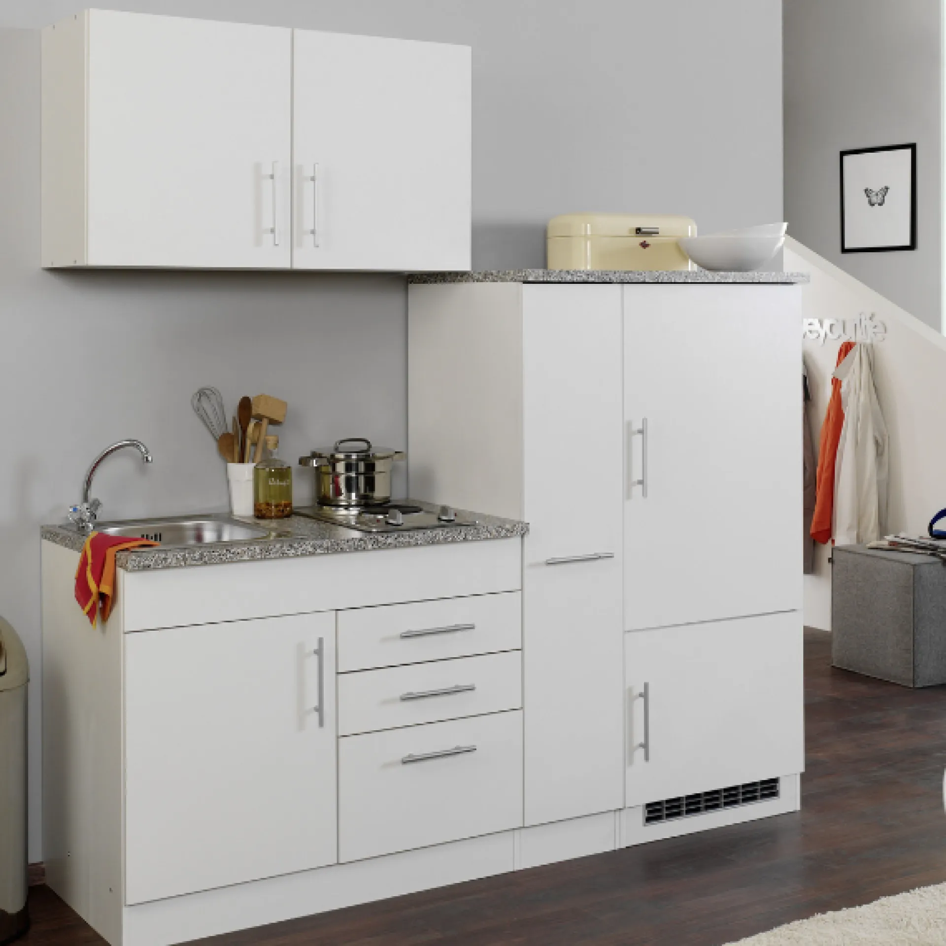 Held Küchenzeile Toto 190cm mit Kochfeld und Kühlschrank - /marmoriert