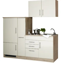 Held Küchenzeile Toto 190cm mit Kochfeld und Kühlschrank - Hochglanz creme