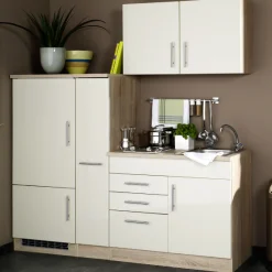 Held Küchenzeile Toto 190cm mit Kochfeld und Kühlschrank - Hochglanz creme