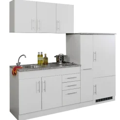 Held Küchenzeile Toto 210cm mit Kochfeld und Kühlschrank - /marmoriert