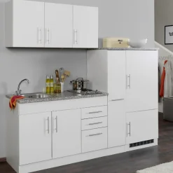 Held Küchenzeile Toto 210cm mit Kochfeld und Kühlschrank - /marmoriert