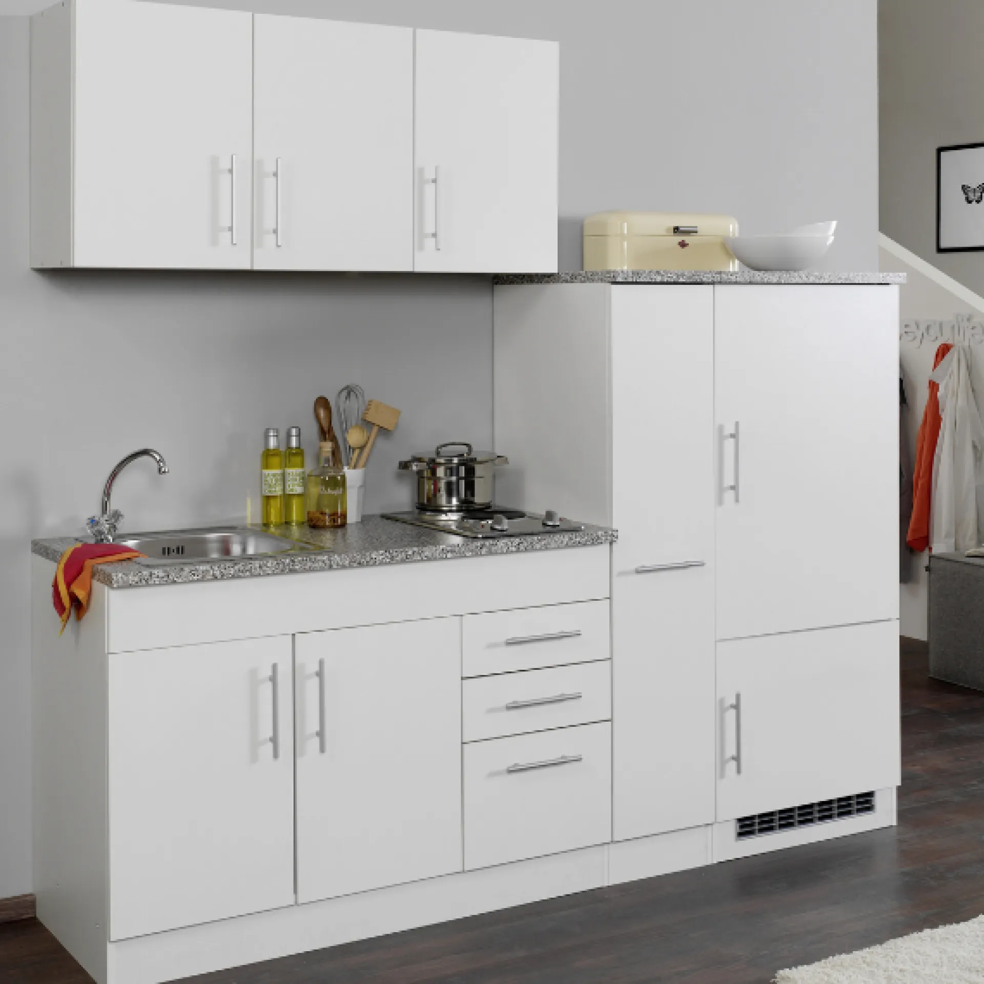 Held Küchenzeile Toto 210cm mit Kochfeld und Kühlschrank - /marmoriert