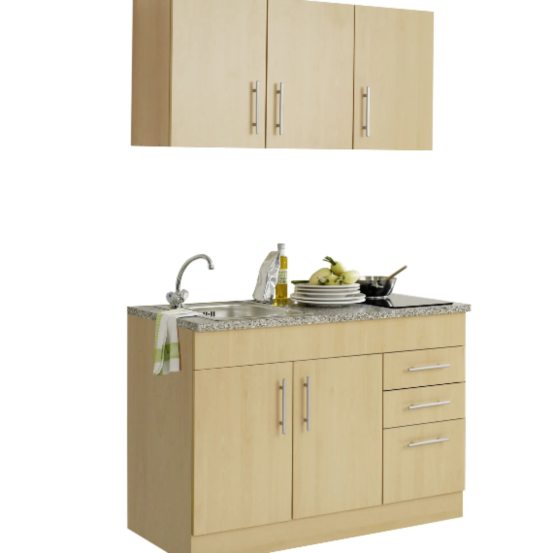 Held Küchenzeile Toto 120cm mit Kochfeld - Buche/Marmor