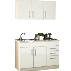 Held Küchenzeile Toto 120cm mit Kochfeld - Hochglanz creme