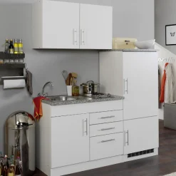 Held Küchenzeile Toto 160cm mit Kochfeld und Kühlschrank - /marmoriert