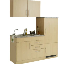 Held Küchenzeile Toto 160cm mit Kochfeld und Kühlschrank - Buche/Marmor