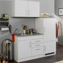 Held Küchenzeile Toto 160cm mit Kochfeld und Kühlschrank - /marmoriert