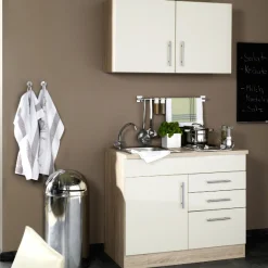 Held Küchenzeile Toto 100cm mit Kochfeld - Hochglanz creme