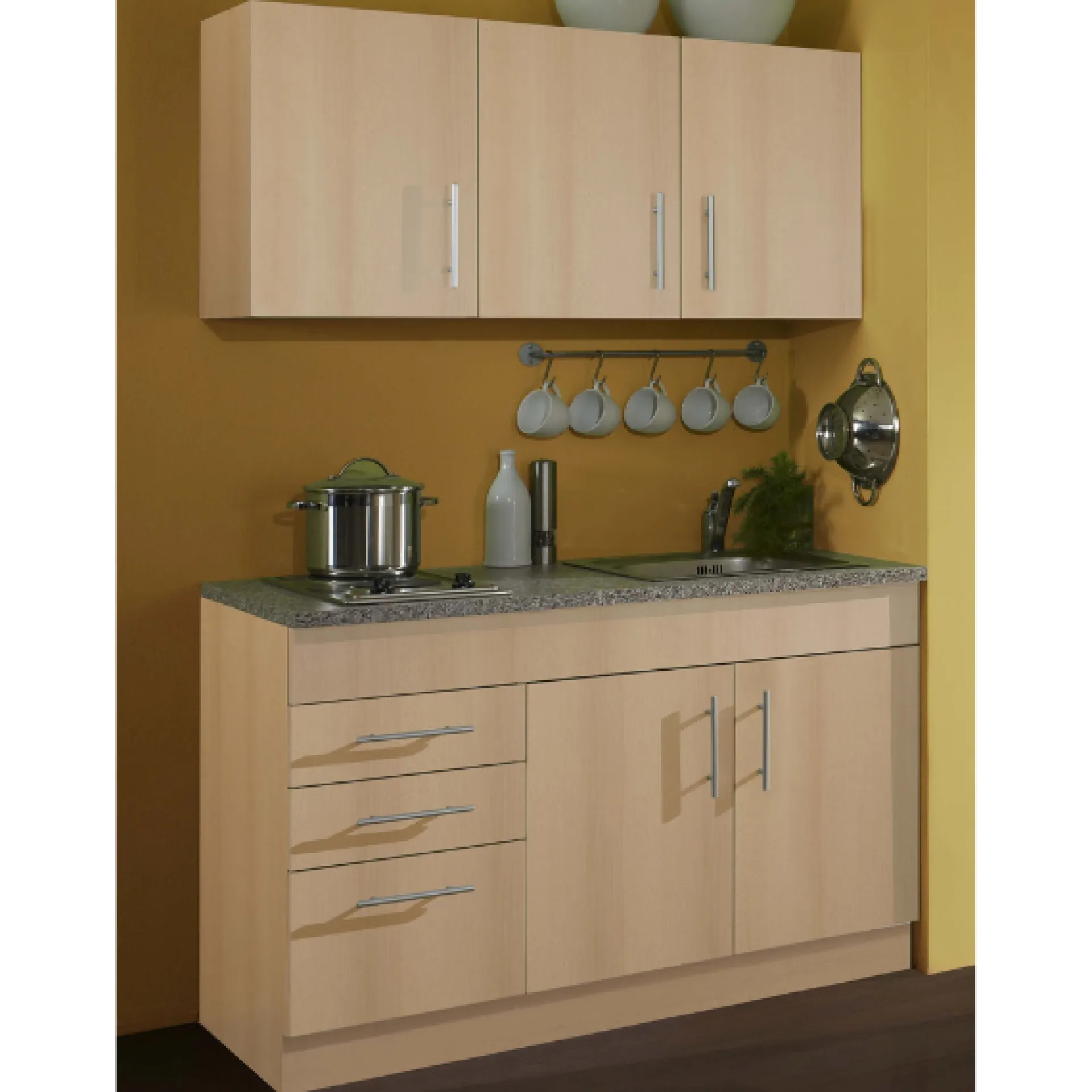 Held Küchenzeile Toto 120cm mit Kochfeld - Buche/Marmor