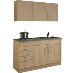 Held Küchenzeile Toto 120cm mit Kochfeld - Buche/Marmor