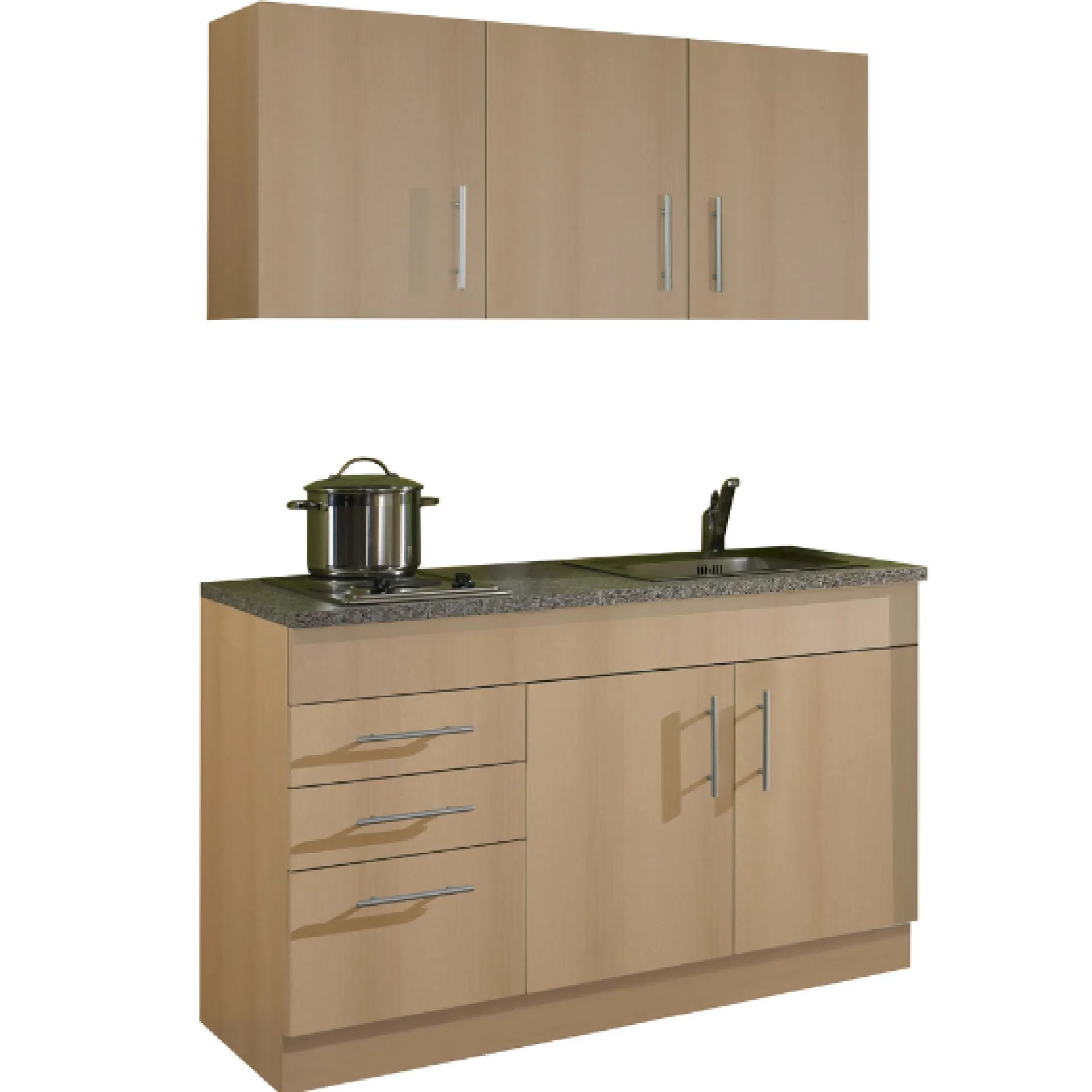 Held Küchenzeile Toto 120cm mit Kochfeld - Buche/Marmor