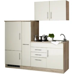 Held Küchenzeile Toto 190cm mit Kochfeld und Kühlschrank - Hochglanz creme