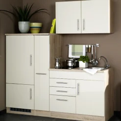 Held Küchenzeile Toto 190cm mit Kochfeld und Kühlschrank - Hochglanz creme